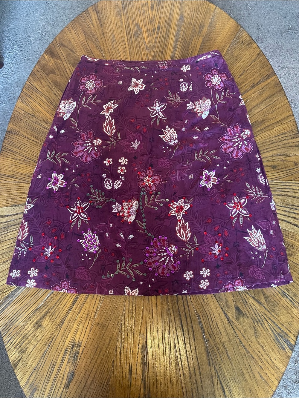 Vintage 90’s Y2K White Stag Plum Sequined Floral A-Line Skirt 100% Cotton